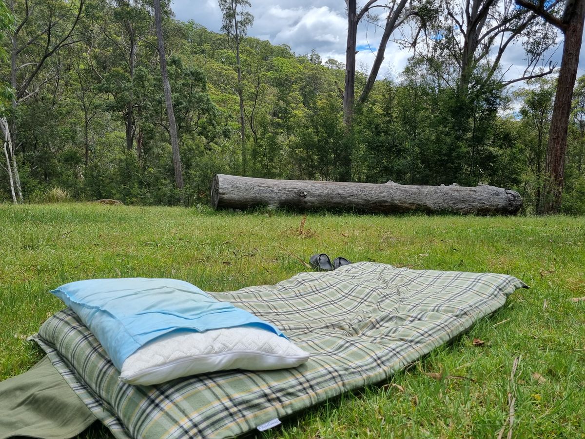 Camp bed set up by the river